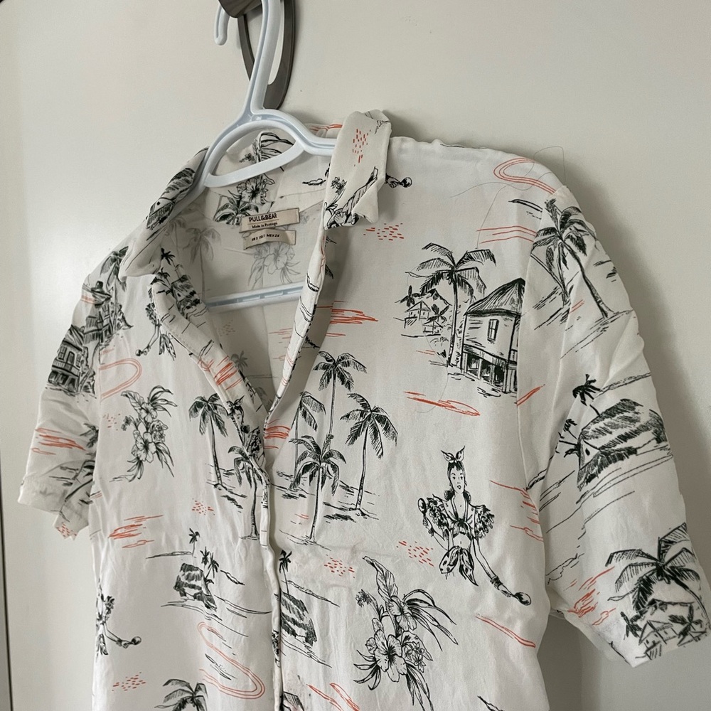 Tropical Print Button-Up Shirt